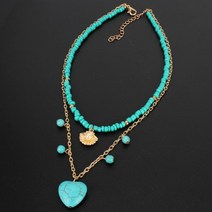 에블 대박걸 하트 체인 레이어드 터키석 원석 패션 목걸이