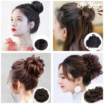 하이유니 똥머리 인모 밴드 집게 붙임 올림 머리 헤어 피스 셀프 부분 가발 4종 모음, 04번 / 밴드형 - 펌, 다크브라운