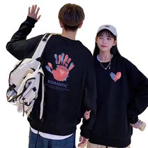 커플시밀러룩 루즈핏 라운드넥 캐릭터 폴오버 긴팔 맨투맨 커플티