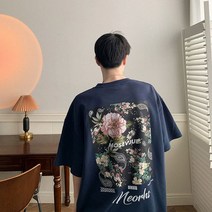 남자 여름 쿨 티셔츠 기능성 오버핏 민소매 박스티 european and american 꽃무늬 백 프린트 반팔 남성 조수 브랜드 느슨한 반팔 탑스 y2k