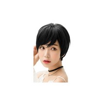 FESHFEN 가발 쇼트 풀위그 여성 가발 보브 가발 wig 여성 손으로 심는 자연 내열 가발 프리사이즈 할로윈 네트 포함 검정