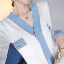 허그허그 / 도리 블루라인 배색 니트 가디건