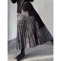 봄스커트 EAM 하이 L라스틱 허리 스트라이프 주름 롱 니트 하프 바디 스커트 여성용 타이드 패션 신제품 봄 가을 2023 1DF3459109401