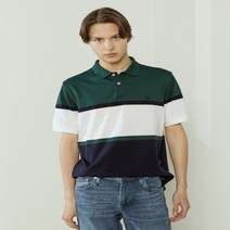 헤지스 그린 컬러 블록 카라 티셔츠 HZTS2B434E2