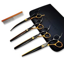 Momotou Black & Gold 전문가용 곡선형 강아지 그루밍 가위 장식용 나사 포함 날카롭고 내구성이 뛰어난 일본 440C 스테인리스 스틸 애완동물 고양이 털 커팅 트리, 7'_Scissors Set