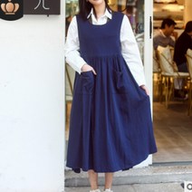 린넨 옆트임 예쁜원피스앞치마 장금이 카페바레스타 어린이집 보육교사 꽃집, 블루네이비, 1개