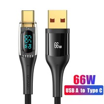 견고한 USAMS-USB C to USB c형 케이블 100W/66W LED 디스플레이 핸드폰 충전 6A PD 고속 코어 맥북 샤오미, 04 66W CABLE BLACK