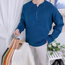 오셀로 단추 헨리넥 램스울 니트