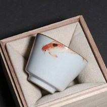 전통 찻잔 보이차 말차 다완 정호 개완 막사발 찾잔 100ML 물고기 착색, 하얀