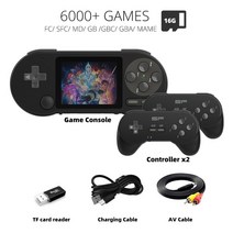 DATA FROG 휴대용 게임 콘솔 6000 내장 클래식 미니 소형 레트로 복고풍 엔틱 비디오 GBA SNES용 SF2000, 한개옵션1, 07 Black 6000 Games 2P