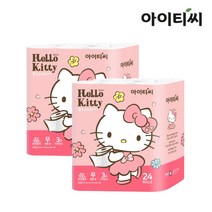 헬로키티 핑크소프트 3겹 30m 24롤 2팩 화장지 핑크색 프린팅, 1set, 48롤