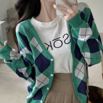 키작은여자옷 초 여성 인싸템 눈길을 끄는 가을옷 염계 코디 키커 보이는 스타일리쉬 쓰리 피스이다 룩 3822593831, S-주문 건의 자문함 고객상담복, 그린 퀼팅 가디건 단건