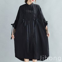 지홍 리본장식 롱원피스 오버핏 빅사이즈