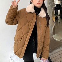 스타일아유 퍼 카라 누빔 다이아 퀼팅 숏 경량 패딩 점퍼 여성 겨울 아우터 자켓 양털카라