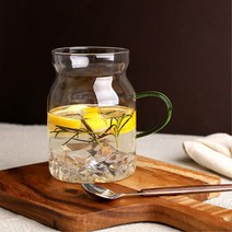 컬러 손잡이 홈카페 에이드잔 500ml 유리잔 우유잔 홈카페아이스 심플 물잔, 다크그린(500ml)