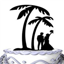 Meijiafei Bride and Groom Under Palm Tree in Beach Wedding Cake Topper, 1