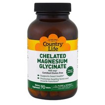 Country Life Chelated Magnesium Glycinate 컨츄리라이프 킬레이트 마그네슘 글리시네이트 400mg 타블렛 90정, 1개