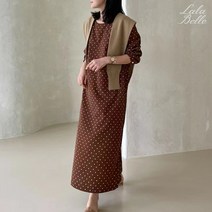 라라벨 여성용 원피스 홀릭 라운드넥 패턴 도트 롱 원피스