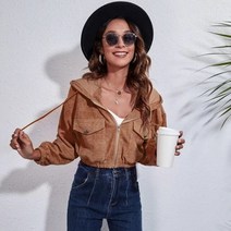 여성용 후드 코듀로이 재킷 루즈한 짧은 얇은 코트 긴 소매 기본 하라주쿠 스트리트웨어 의류 봄 가을 패션