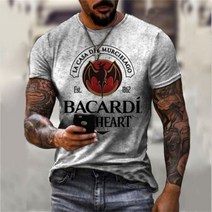 최신 빈티지 여름 남성용 티셔츠 Bacardi rus 프린트 하이 패션 스트리트웨어 오버사이즈 반팔 편안한 티