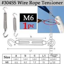 SS304 Sunshade Net 타포린 설치 피팅 고정 액세서리 확장 나사 스테인레스 스틸 로프 텐셔너 후크, M6 Tensioner 1pc