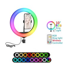 RGB 셀카 링 라이트 사진 원형 필 LED 컬러 램프 삼각대 전화 스탠드 홀더 트레피 메이크업 30cm, 12 10in RGB Only, 1개