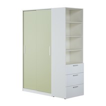 한샘 아임빅 슬라이딩 옷장 세트 140cm 긴옷장형 + 선반서랍형 4종, D형: 화이트몸통+올리브그린도어+화이트서랍형