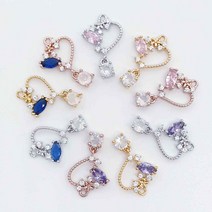 하트 프레임 타원큐빅 포인트 펜던트 팔찌부자재 귀걸이 목걸이만들기 악세사리도매사이트, 블루, 골드