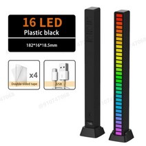 RGB LED 스트립 조명 음악 사운드 컨트롤 픽업 리듬 앰비언트 램프 야간 분위기 바 자동차 룸 TV 게임 장식, 16 LED-Black-No APP, CHINA, 1 pcs (Battery)