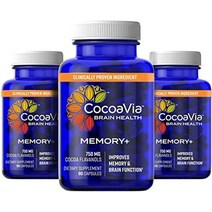 나우 NAC cocoavia memory+ 두뇌 보조제 임상적으로 입증된 기억력 및 두뇌 부스터 식물성 보조제 무설탕 무글루텐 비건 코코아 플라바놀 캡슐 750mg 30일분, 90카운트(3개 팩)