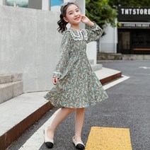 Himty 부모-자식 드레스 2022 여름 새 어머니 딸 드레스 여자 해군 칼라 서양식 목가적 인 스타일 쉬폰 꽃 드레스