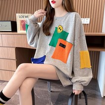 [이꾸띠] 허얼리 여성 봄 가을 2040 여성 라운드넥 귀여운 그림 주머니 개성 있는 스타일 2컬러 티셔츠