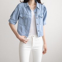 퍼프소매 크롭 청자켓