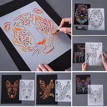 DIY 그림 그리기 아크릴화 명화 액자 장난감 스텐실 템플릿 스크랩북 색칠 호랑이 사자 코끼리 통치자 교육 장난감, 사슴