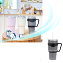 엘브렛 대용량 텀블러 손잡이 뚜껑 스트로우 세척솔 진공 보온 보냉 컵, 그레이