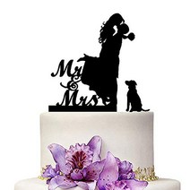 Mr And Mrs Wedding Cake Toppers Bride And Groom With Dog Silhouette Party Engagement Decoration, 1