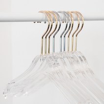 지엔디스플레이 의류매장 모던 양복 상하의정리 고급 아크릴 투명옷걸이 바지집게걸이 백화점 쇼핑몰 촬영용 명품 옷걸이, 1개, 상의옷걸이 곡선형 크롬고리