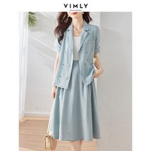 치마정장 의류 가을 세트 여성 반바지 여성용 Vimly 여름 의상 더블 브레스트 반팔 블레이저 수트 미디 스커트 오피스 레이디 투피스