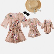 휴양지 커플 패밀리룩 모녀드레스 꽃무니 엄마와 딸 스냅사진촬영 유럽 미국 벨트 점프 슈트