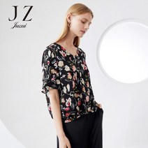 블라우스 JUZUI/공식 올레 상점 2020여름시즌 뉴타입 프린팅 V소매 일자핏 여성쉬폰 셔츠