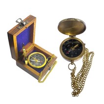 Metalarto Polaris 황동 체인 나침반 나무 박스 케이스 포함 내비게이션 및 생존 작업 나침반 - 앤티크 해상 선물