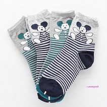 MMSa_여성고등학생 곰돌이5개 매일여자줄무늬 중학생면양말 스트라이프 삭스 봄양말 여중생 발목편한 패턴 여학생 세트cde960