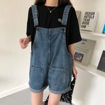 청 데님 반바지 멜빵 점프수트 원피스 바지 충청 캐쥬얼 빅포켓 맬빵팬츠