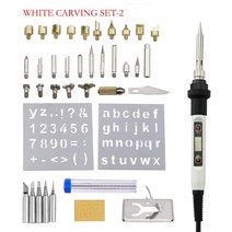 우드버닝 온도 조절 납땜 인두 60W 80W 나무 굽기 조각 펜 세트 엠보싱 낙화술 도구 공예, [02] 110V US Plug, [04] White Carving set2