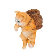 LONCESS 화분 걸이 오렌지 귀여운 고양이 야외 조각상 바구니 포함 장식 어항 책상 컴퓨터 냄비 사무실 TV 장 USA 미국, Orange Cat With Basket