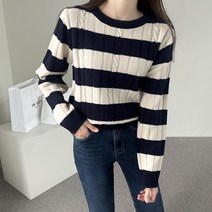 바이단미 여성용 스웨터 꽈배기 줄무늬 니트