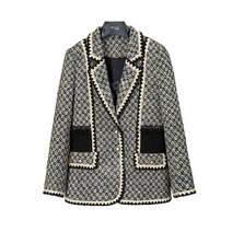 수입 명품스타일 그레이 울 코트 양모 트위드 배색 정장 하객 아나운서 룩