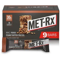 MET-Rx 메트알엑스 빅 헌드레드 프로틴바 땅콩버터 프레첼 3.52oz(100g) 9개입
