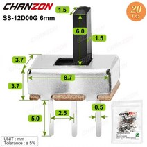 마이크로 슬라이드 스위치 Spdt 3 핀 5 위치 미니 ss12f15 ss12f44 1p2t 3mm 4mm 5mm 6mm Arduino 용 소형 토글 Pcb 마운트 터미널, 20pcs SS-12D00G 6mm