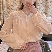 레이스 프릴 여성셔츠 귀여운 봄 여름 캉캉 브이넥 블라우스 2color